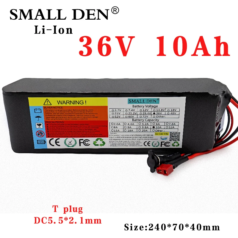 

36V 10Ah 21700 lithium battery pack 10S2P 10000mAh 500W High power&capacity ebike battery 42V Electric bicycle scooter with BMS