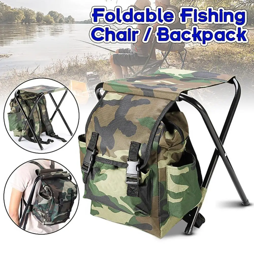 75% Discounts Hot! Portable Outdoor Camouflage Folding Chair Backpack Camping Fishing Accessories