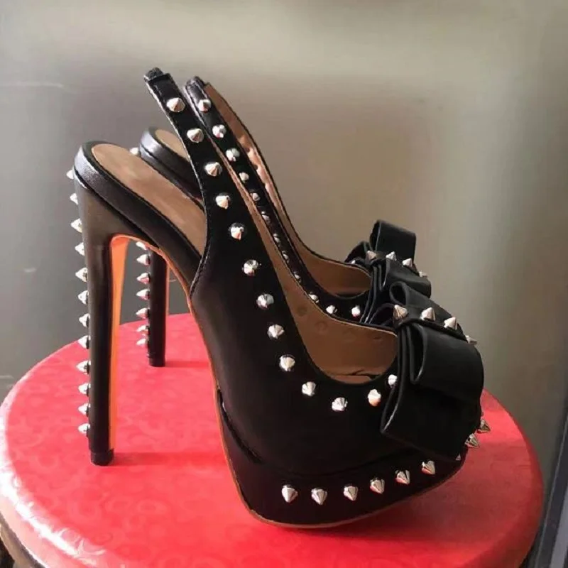 Sandalias Mujer 2021 Fashion High Heels Sandals Women Summer Nightclub Pumps Peep Toe Bowknot Rivet Platform Stiletto Shoes