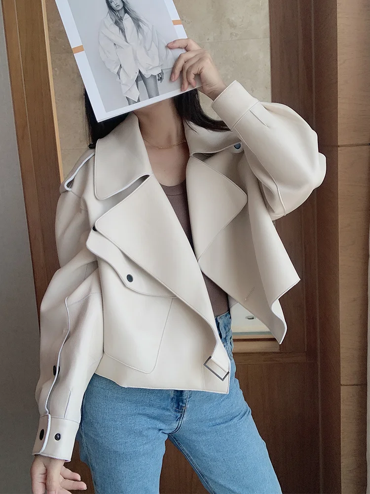 

MENINA BONITA 2022 Genuine Leather Jacket Women Real Sheepshin Leather Coat Spring Autumn New Fashion Real Leather Jacket Loose