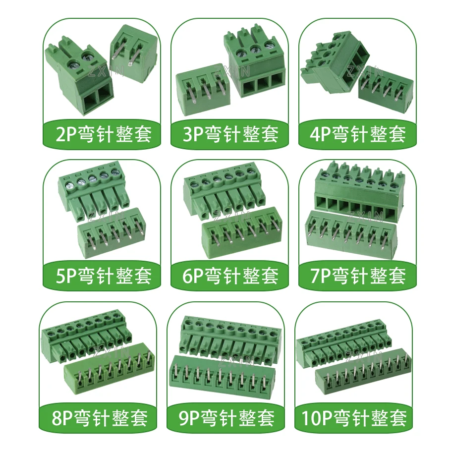 3.81Mm PCB Cắm Vít Nhà Ga Khối cắm + Góc Ổ Cắm 2 Chấu Đến 16 Pin