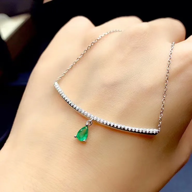 Best Gift Real Natural Emerald Pandant Solid S925 Sterling Silver Emerald necklace For Women Colour Gem Stone Fine Jewelry