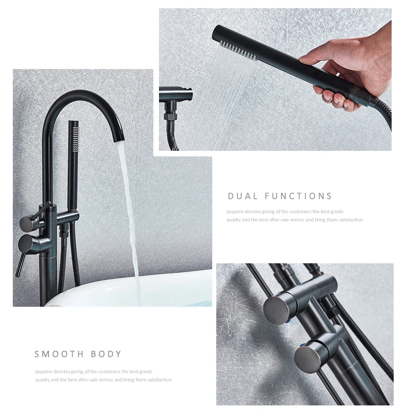 vidric black bathtub floor stand faucet mixer single handle mixer tap 360 rotation spout with abs handshower bath mixer shower