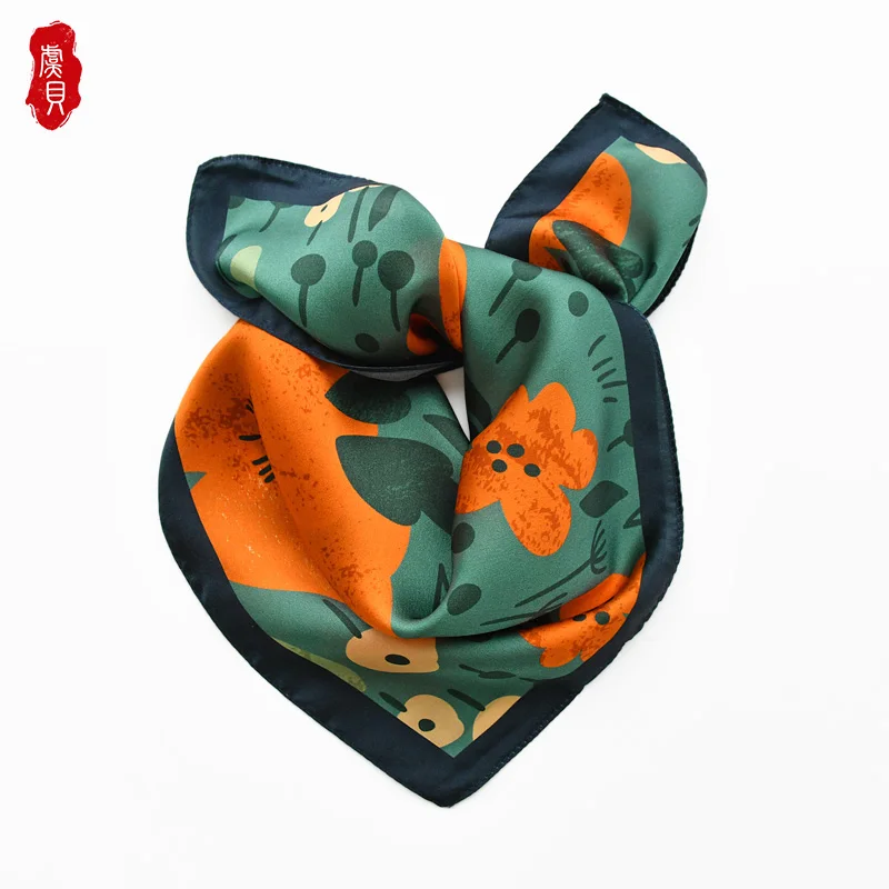 Retro flower natural silk scarf women small square scarves fashion hair scarf children design headscarf foulard hijab BABY warp