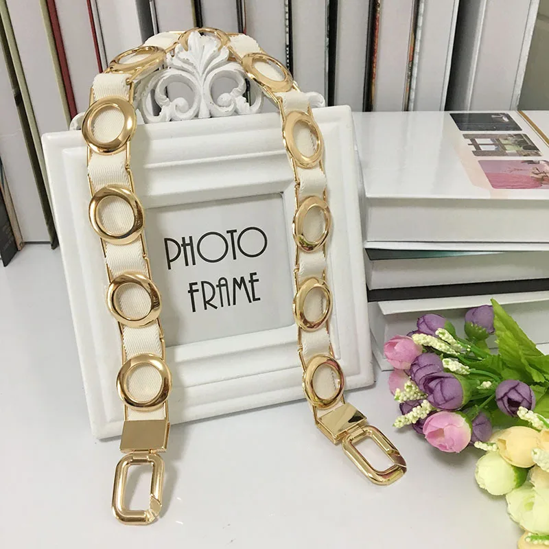Gold chain belt elastic women\'s elastic belt, big flower, metal, Kiting, gold decoration, luxury designer, high quality