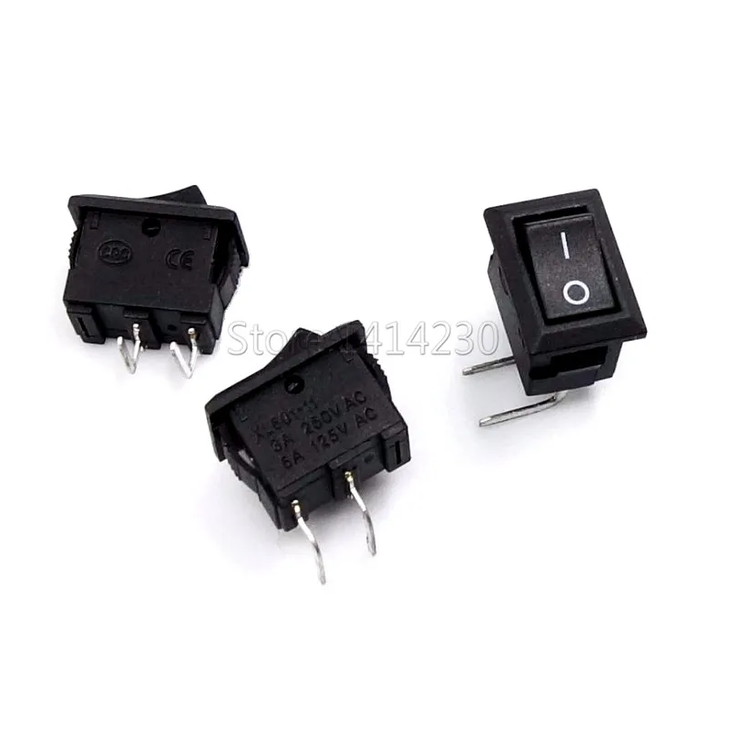 10Pcs 2Pin Curved Needle Black Rocker Switch 3A 250V 6A 125VAC KCD11 2Pin Snap-in On Off Push Button Switch 10*15mm Right Bent