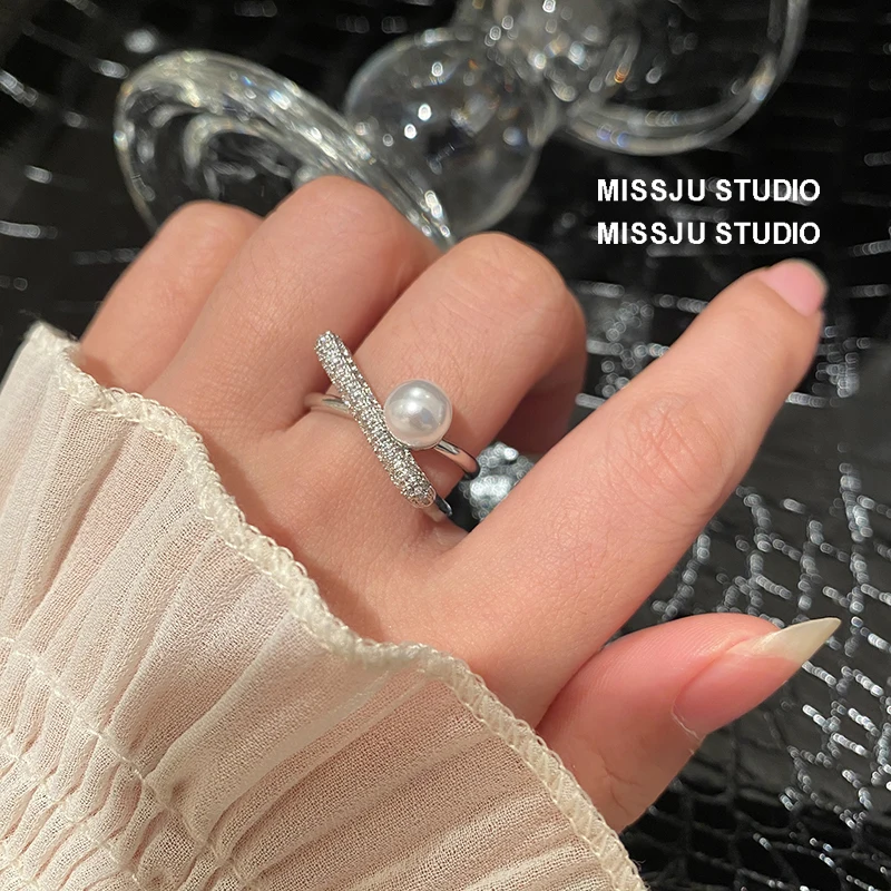 Rings For Women S925 Sterling Classic Open Adjustable Ring Simulated Pearl Bague Fine Jewelry Drop Shipping
