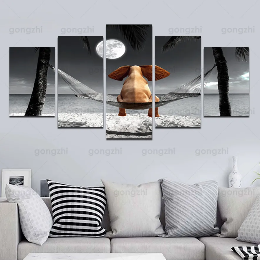 5Pcs Abstract Beach Vacation Swing Elephant Wall Painting Funny Animal Art Print Poster Canvas Frameless Photo