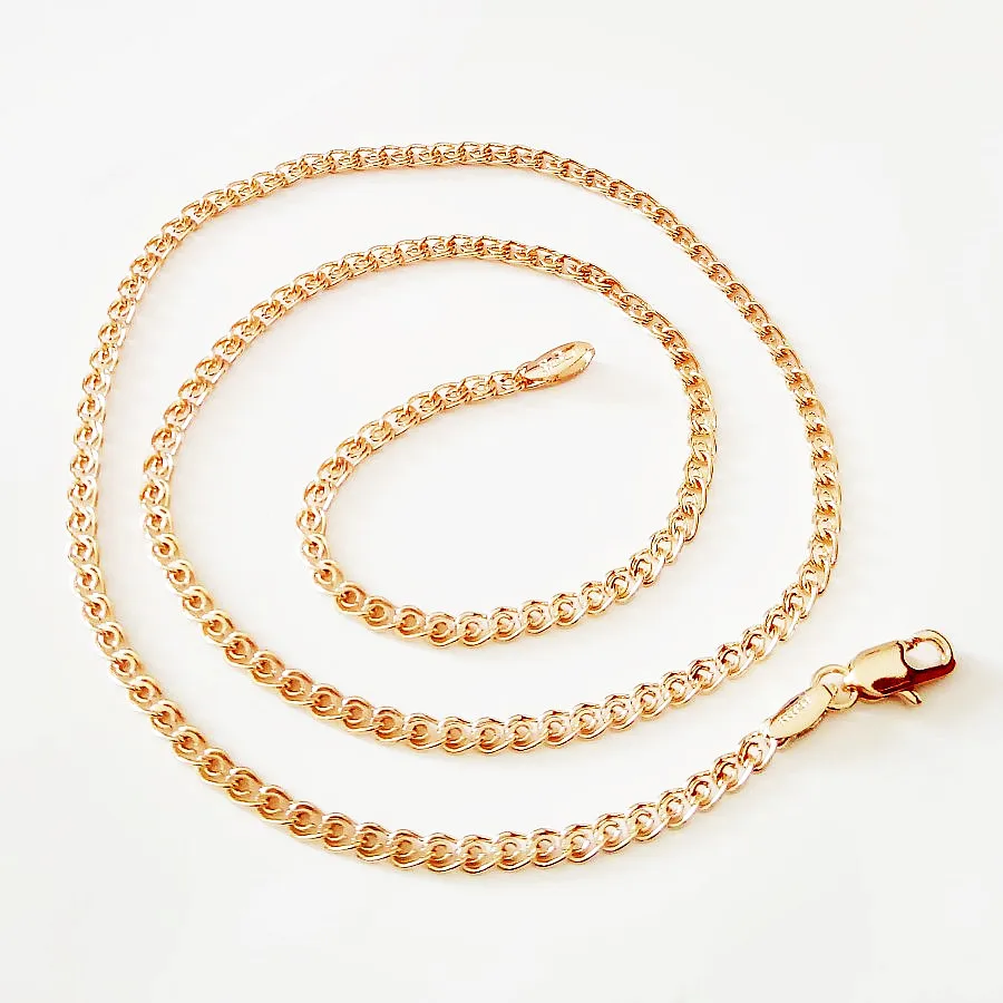 New Necklace 585 Rose Gold Color Women Jewelry Classic Top Fashion Copper Long 2MM 60CM Slim Figaro Necklace For Lady