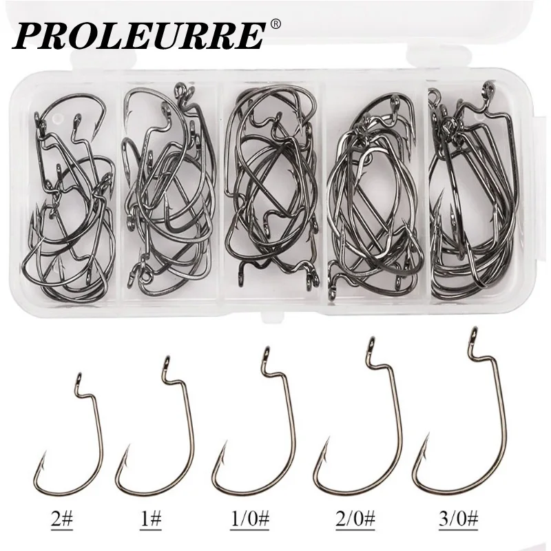 

50pcs/lot Sea Hooks Fishing Box Jig Offset Hook 2#-3/0# Carp Snap Fishing Big Hooks Tackles Accessories Soft Worm Fishhook