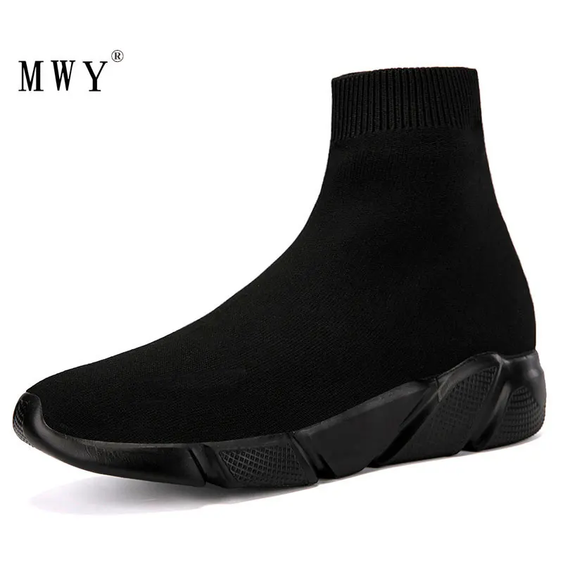 MWY Men High Top Sneakers Flying Woven Socks Shoes Schoenen Mannen Black Trainers Soft Comfortable Couple Casual Shoes Plus Size