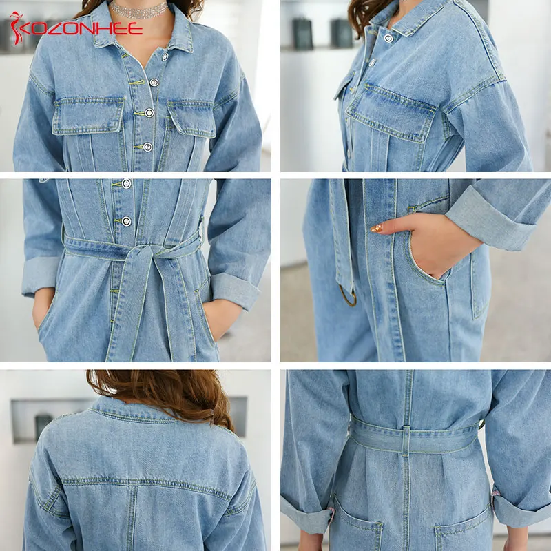 Loose Sashes Denim Work Suit Overalls Jumpsuits Pocket Rompers Jeans with high waist Plus Size Women Fashion Casual  #92