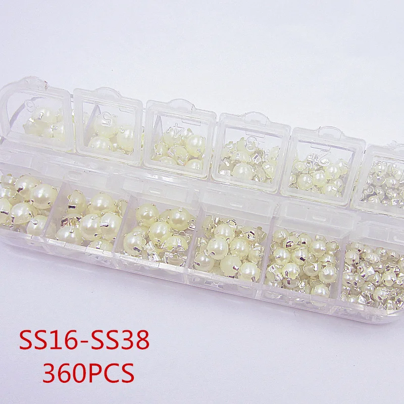 360pcs/450pcs SS12-SS38 Mix size Clear glass Crystal Silver/Golden Flatback Rhinestone sewing For Wedding dress jewelry.