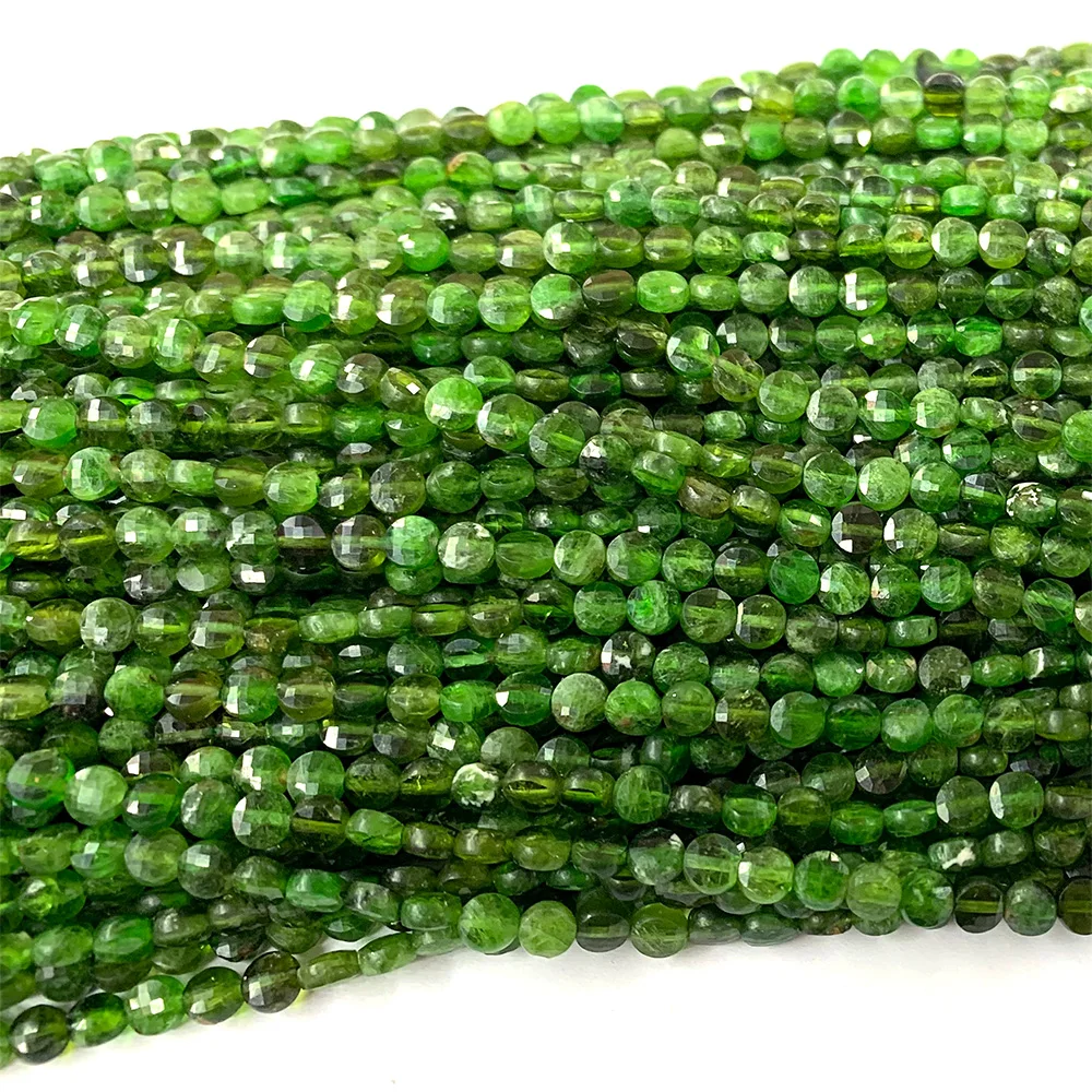 Veemake Chrome Diopside Natural Stones Crystal Gemstones DIY Necklace Bracelets Faceted Coin Beads For Jewelry Making 07106