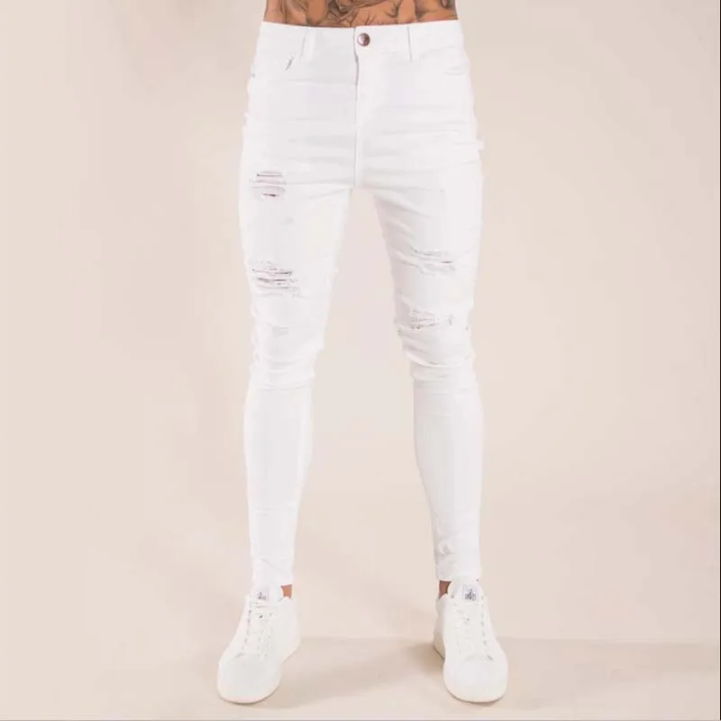 Jean Slim Déchiré en Denim Blanc pour Homme, Pantalon Crayon artificiel astique, Style Hip Hop, Décontracté, Jogging, Nouvelle Collection 2023