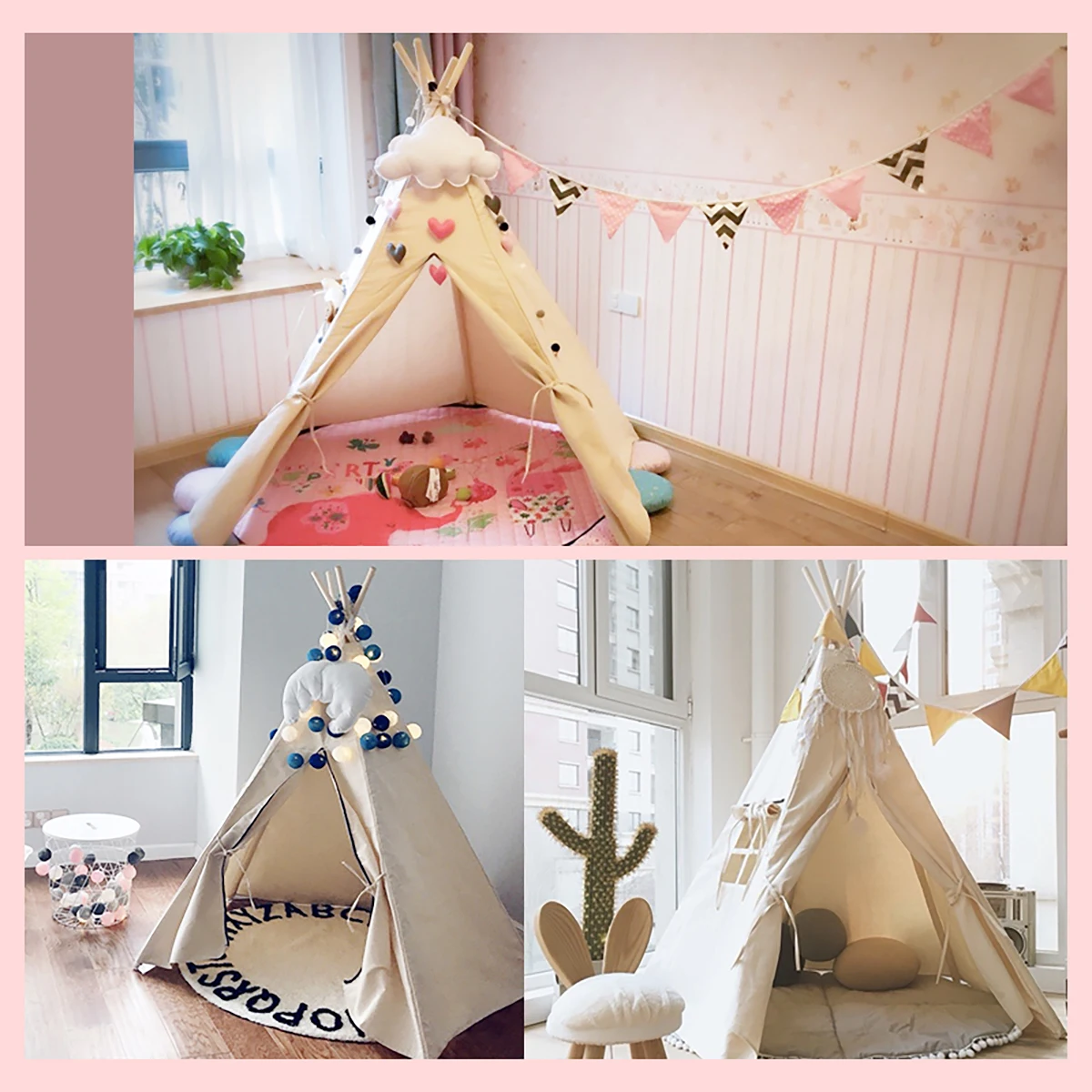 Tenda dei bambini Teepee Tenda Per I Bambini Portatile Tepee Infantil Casa Per I Bambini Cabana Bambini Tende Decorazione Tappeto HA CONDOTTO Le Luci