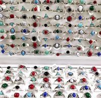 Wholesale 50pcs Turquoise Ring Retro Women Stone Rings Female Jewelry