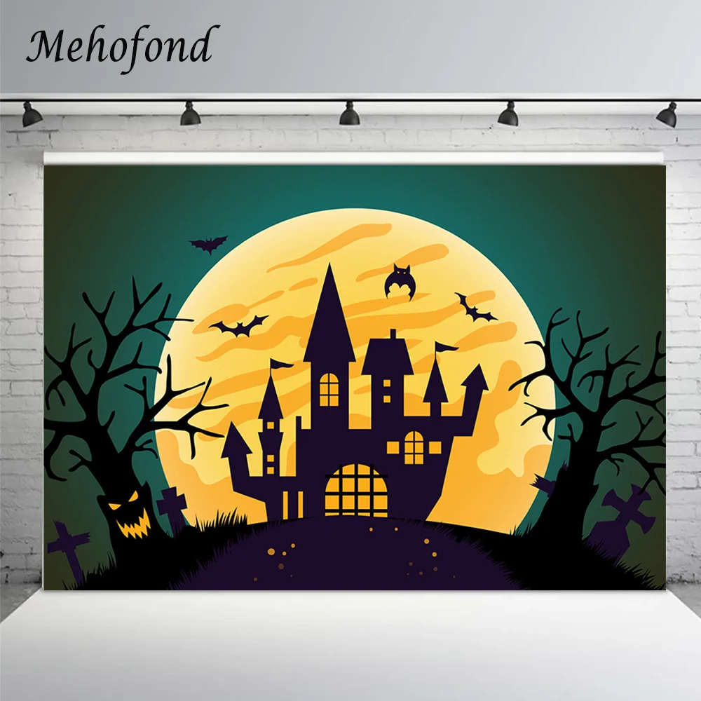 

Mehofond Halloween Night Party Photography Backdrops Forest Castle Moon Bat Children Portrait Photo Background Studio Photobooth