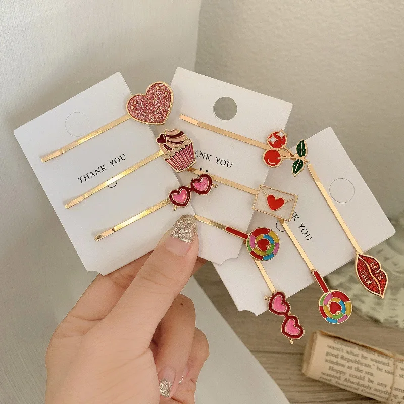 3pcs Barrettes for Women Girls Colorful Bobby Pins Duck Clips Alloy Epoxy Heart Star Rainbow Hair Pins Hair Accessories JX012606