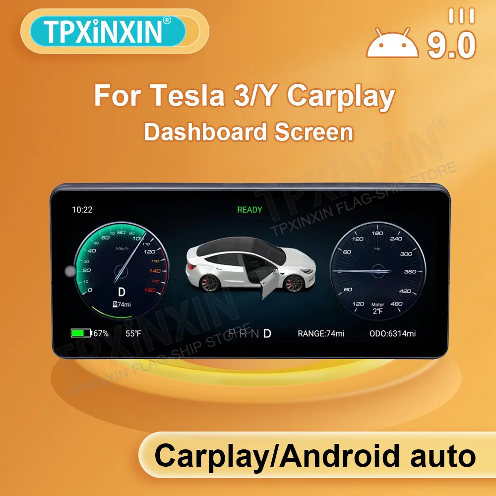 Android 9.0 Auto 8.8 inch For Tesla 3 / Y CarPlay Dashboard Screen Smart 360 Rreal-Time Navigation Map Knob Voice Control