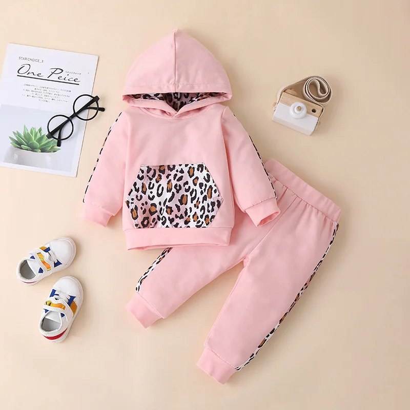 

Toddler Baby Girl Clothes Set Infant Boys Casual Hoodies Pocket Tracksuit Set Long Sleeve Leopard Print Sweatshirts+Pants Outfit