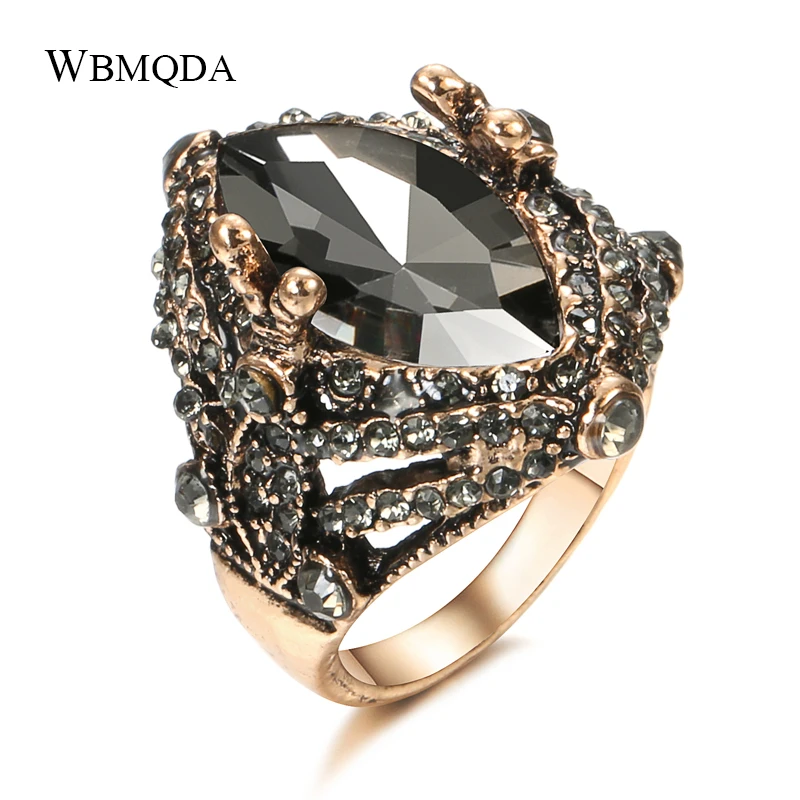 Wbmqda Fashion Boho Gray Crystal Ring for Women Turkish Retro Jewelry Ethnic Wedding Bijoux Bride Gift Wholesale