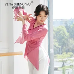 Women Mesh Shirt Transparent Dancer Practice Wear Long Sleeve Top Sexy V Neck Modern Dance Performance Blouse Plus Size Pants