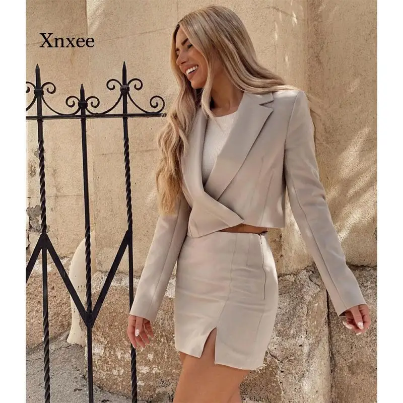 2021 Two-Piece Women\'s Suit Short Lapel Slim Mini Skirt Elegant High Fashion Chic Ladies Blazer