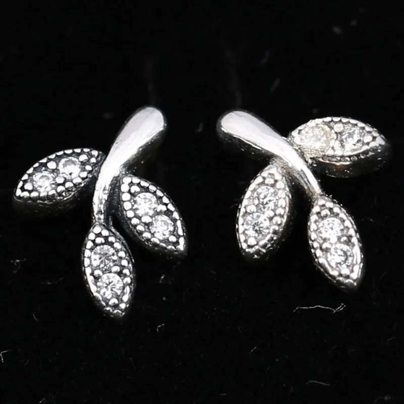 

Studs Earrings for Women Wedding Party Fit Lady Fine Jewelry Authentic S925 Silver Earring Sparkling Leaves with Crystal