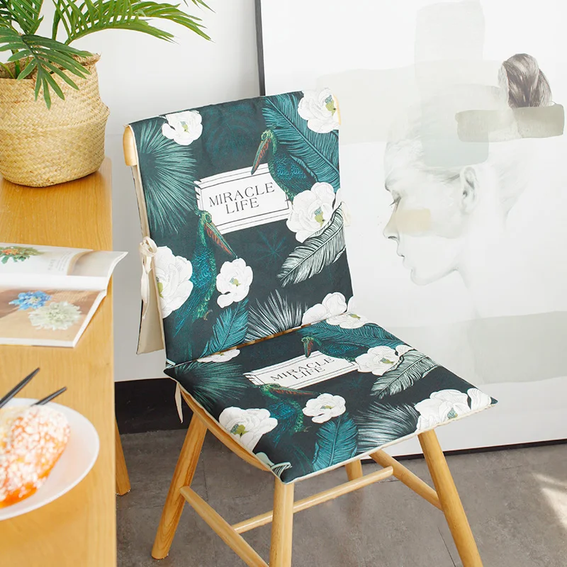 Modern Fashion Chair Cover Bandage Backrest Sponge Cushion Green Plant Leaves Printed Seat Cushions Office Chair Cushion Cover