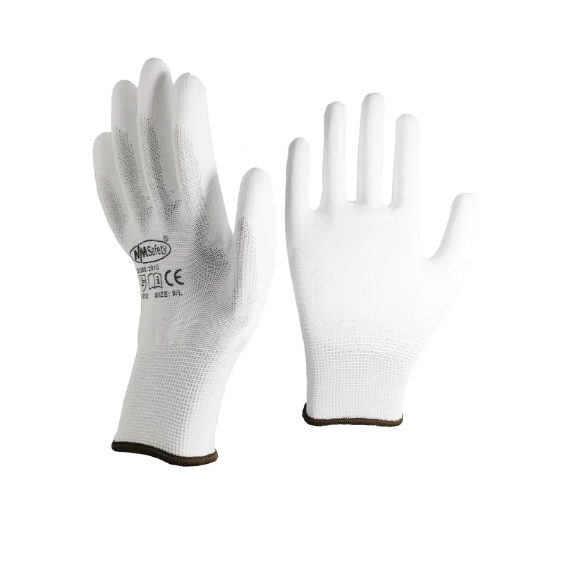 24Pieces/12 Pairs Safety Working Gloves White Pu Nylon Cotton Glove Industrial Protective Work Gloves NMSafety Brand Supplier