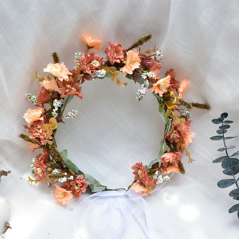 CC Flower Headband Wreath Hairband 100% Handmade Wedding Hair Accessories for Women Bride Garland Girls Seaside Headpieces DD04