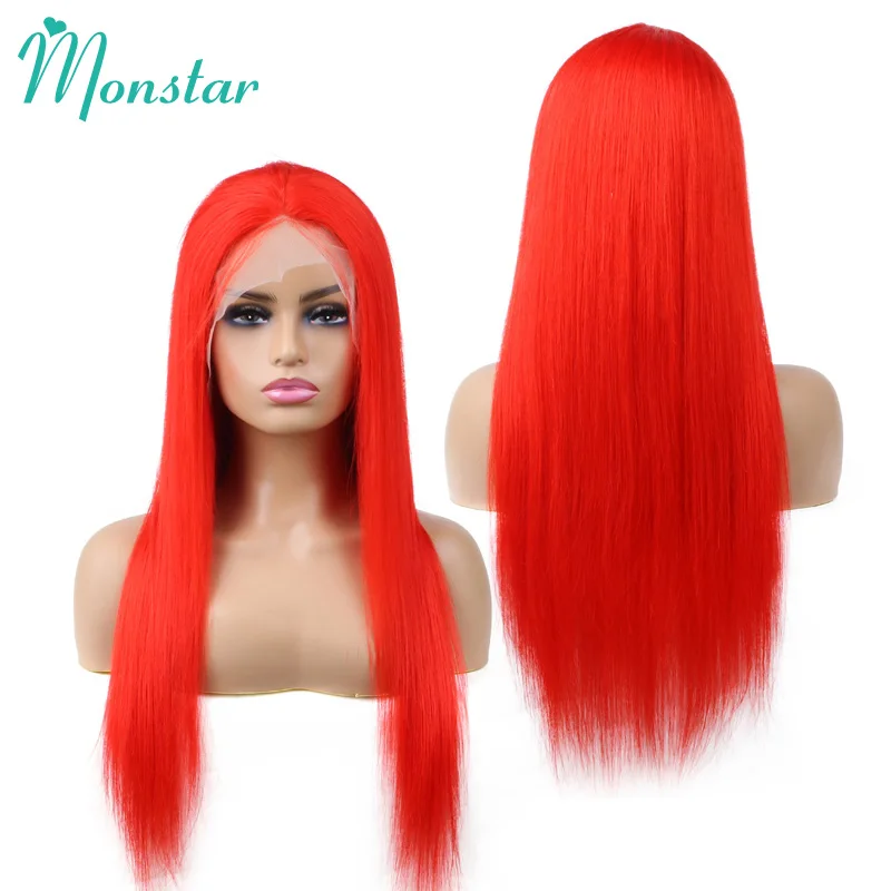 Monstar Red Wig Color Straight Human Hair Wig Brazilian Remy 13x4 Body Wave Lace Front Wig Lace Frontal Wig Transparent Lace Wig