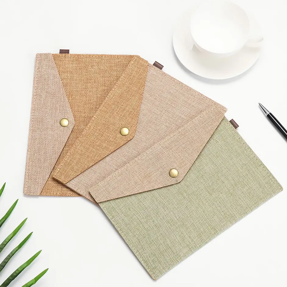 1PC A4/A5 Imitation Linen Big Capacity Document Bag Simple Canvas Felt File Bag Briefcase File Folders Office School Supplies