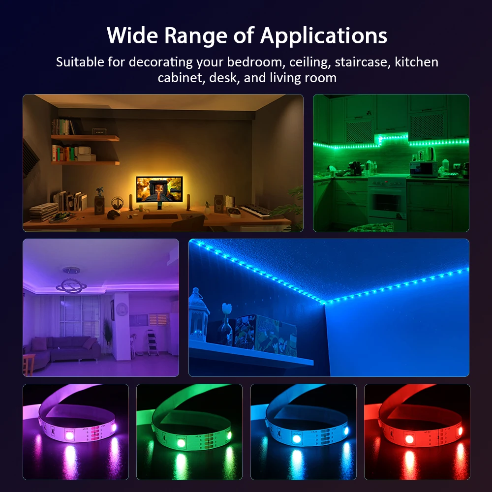 ColorRGB, LED RGB Strip Light,  APP Control Color Changing LED SMD 5050 RGB Light Strips with RF Remote For for Rooms, Party