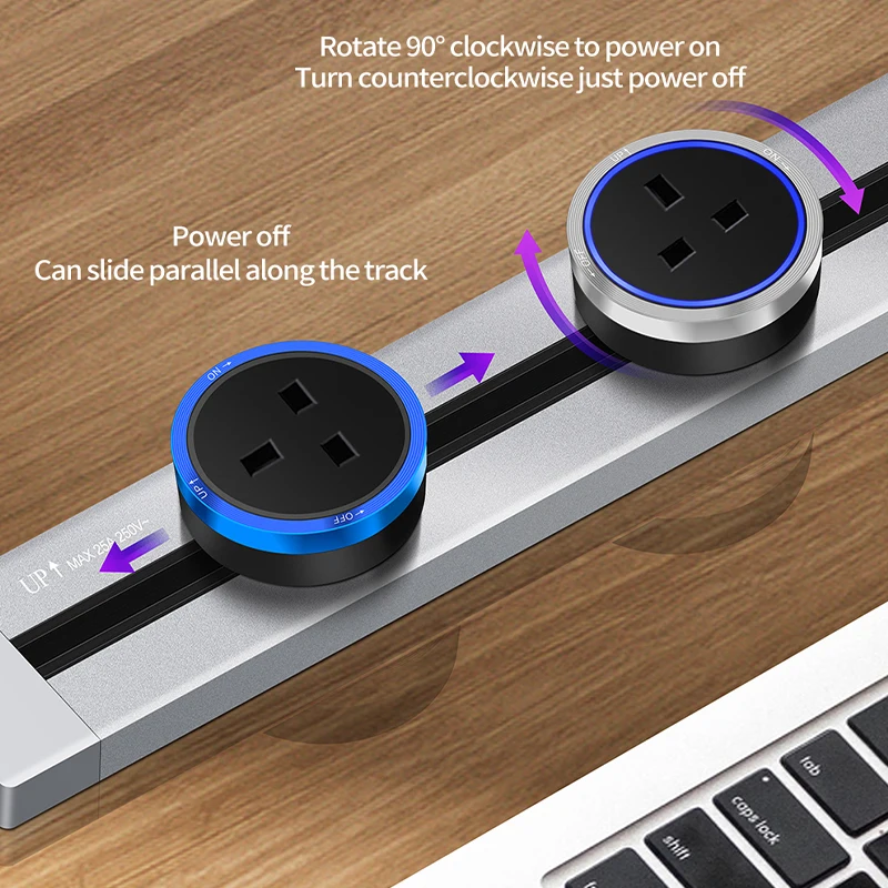 KXN Electric Sockets Power Track UK British Standard P2 Surface Extension Kitchen Wall Orbit Socket with LED Adapter Plugs