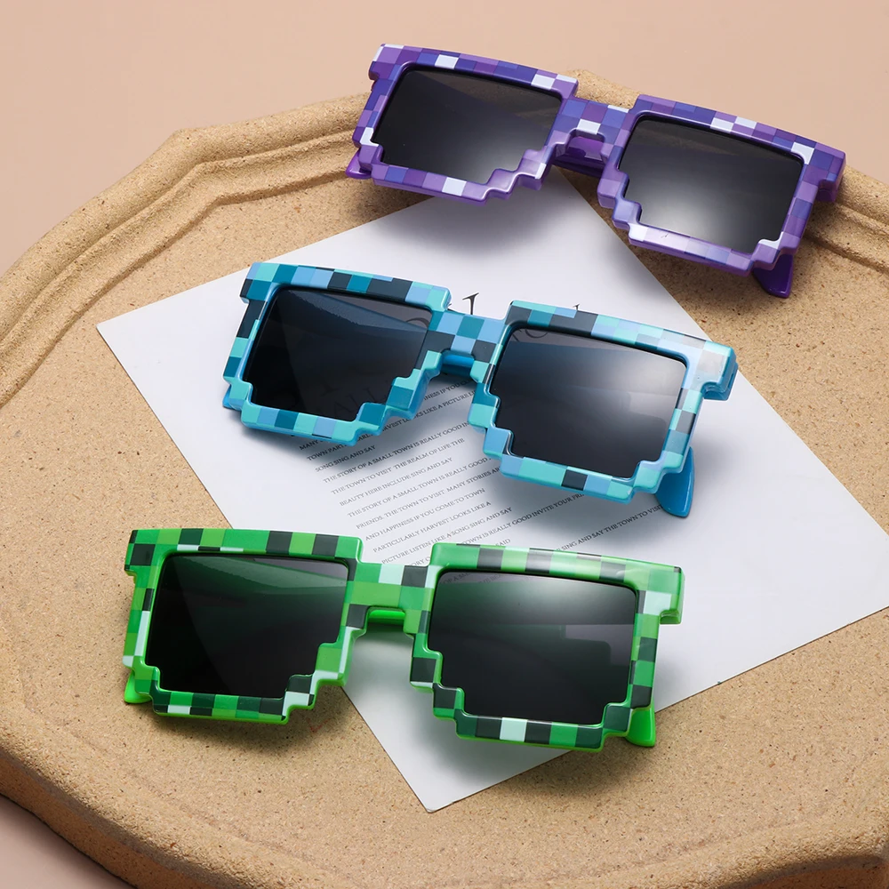 Kids and Adults Sunglasses Cosplay Action Game Toy Square Glasses Pixel Mosaic Sunglasses Thug Life Sunglasses