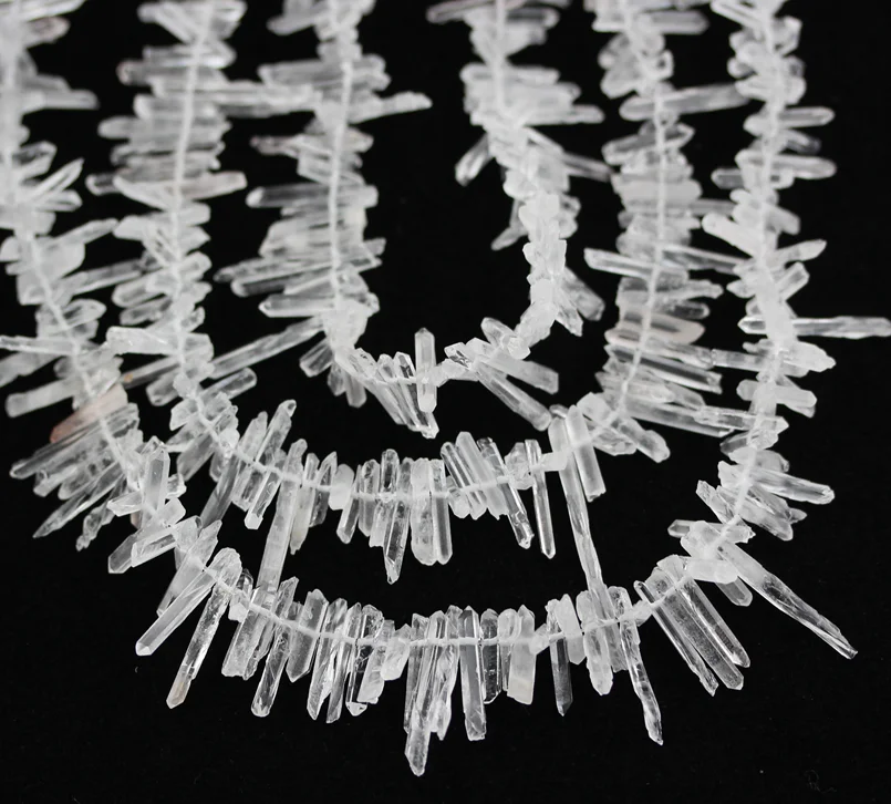 Polished Natural White Crystal Sticks Beads,Drilled Raw Quartz Stones Points Beads Jewelry Necklace