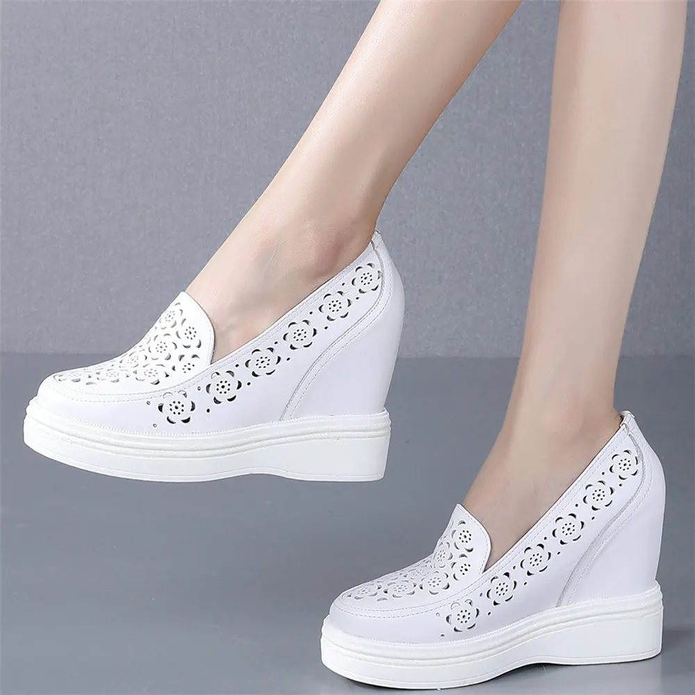 Platform Pumps Shoes Women Hollow Genuine Leather Wedges High Heel Ankle Boots Female Round Toe Fashion Sneakers Casual Shoes