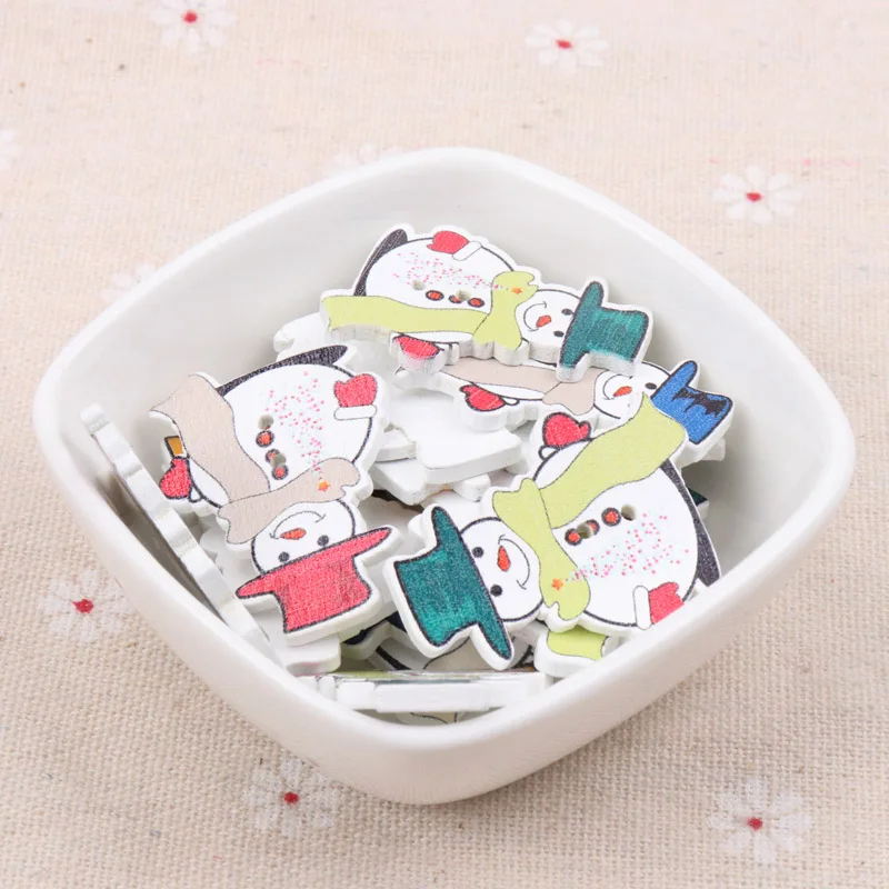 Wooden Mixed Christmas Snowman Pattern Buttons Scrapbook Collection Handmade Sewing Home Decoration DIY 35x26mm 20pcs