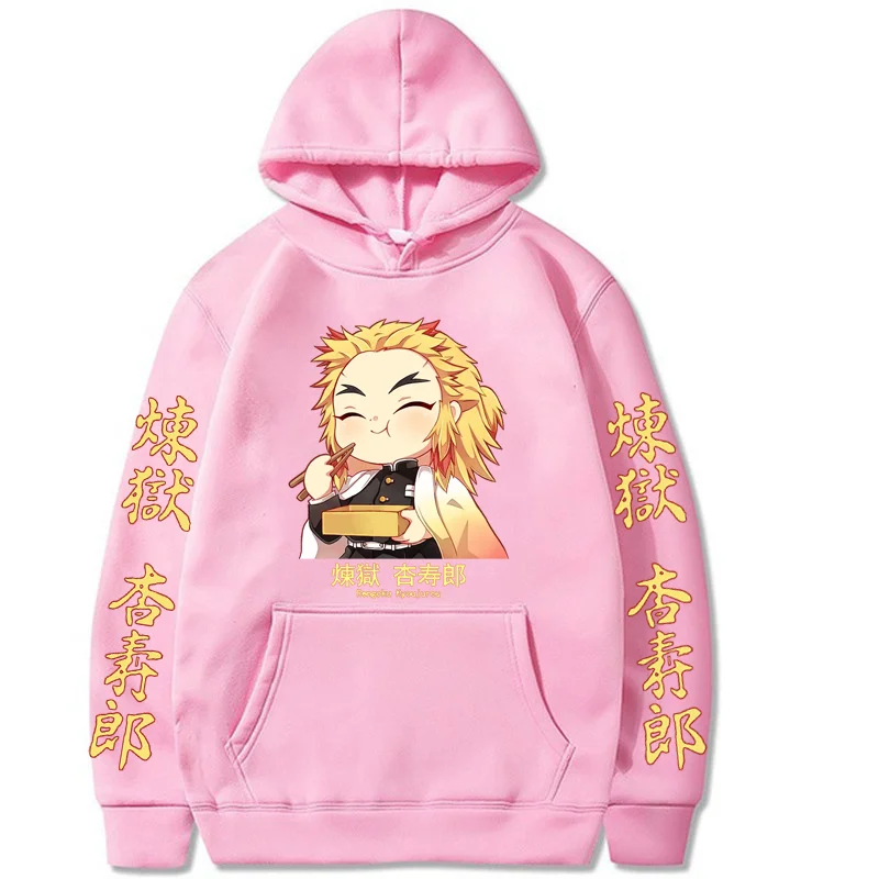 Anime Demon Slayer Hoodies Women Men Sweatshirts Chibi Rengoku Eating Autumn Unisex Pullover Hip Hop Manga Japanese Streetwear