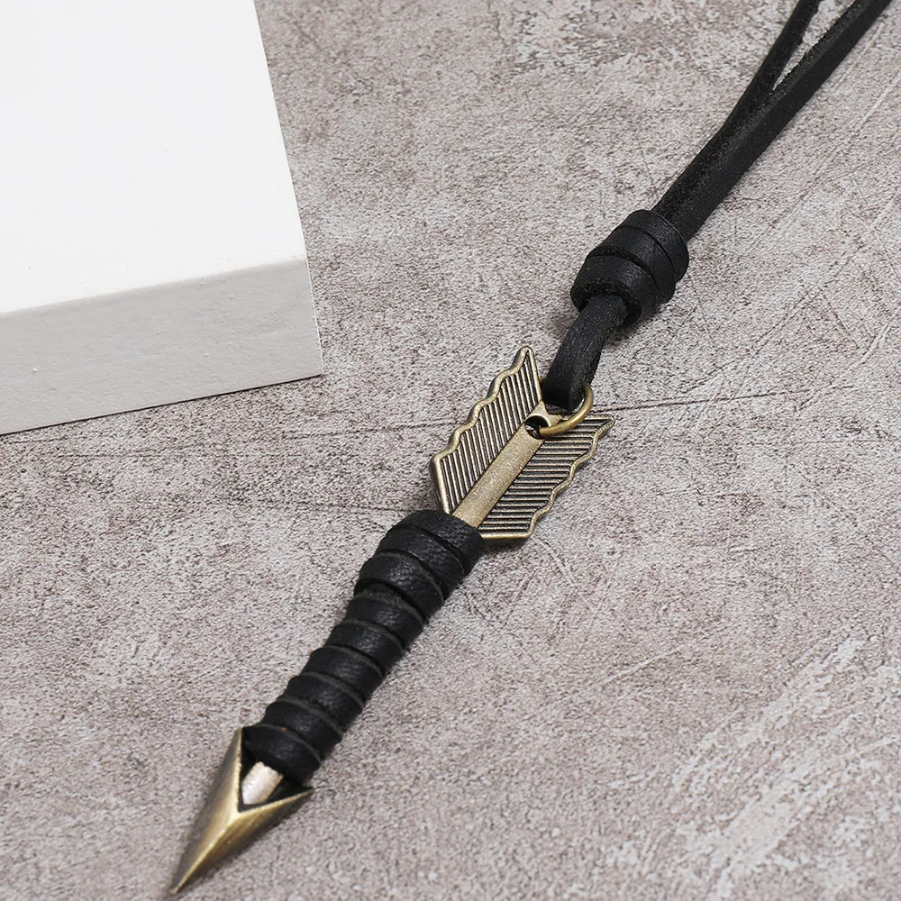 Jessingshow Handmade Vintage Leather Arrow Pendant Necklace Rope Body Choker Chain Necklaces Men&Women Punk Jewlery Accessories