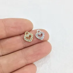 Eruifa 10pcs/7mm Tiny Heart Rhinestones Zinc Alloy Charms Pendant Jewelry DIY Necklace Bracelet Earrings 2 Colors