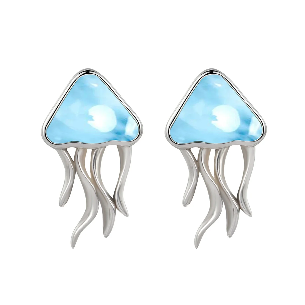 

Natural Larimar Earring Silver Jewelry Jellyfish Stud Earring 925 Sterling Silver Women Earrings For Gift