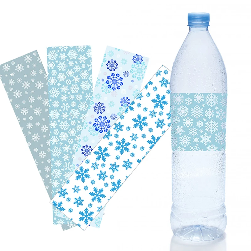 10pcs Mineral Water Bottle Label Snowflake Pattern Party Ice Prince Cool Baby Shower Birthday Party Bottle Label Stickers