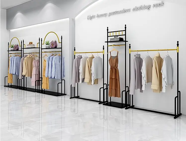 

Fashion clothing store display rack women's clothing store hanging rack floor-type display rack decoration design