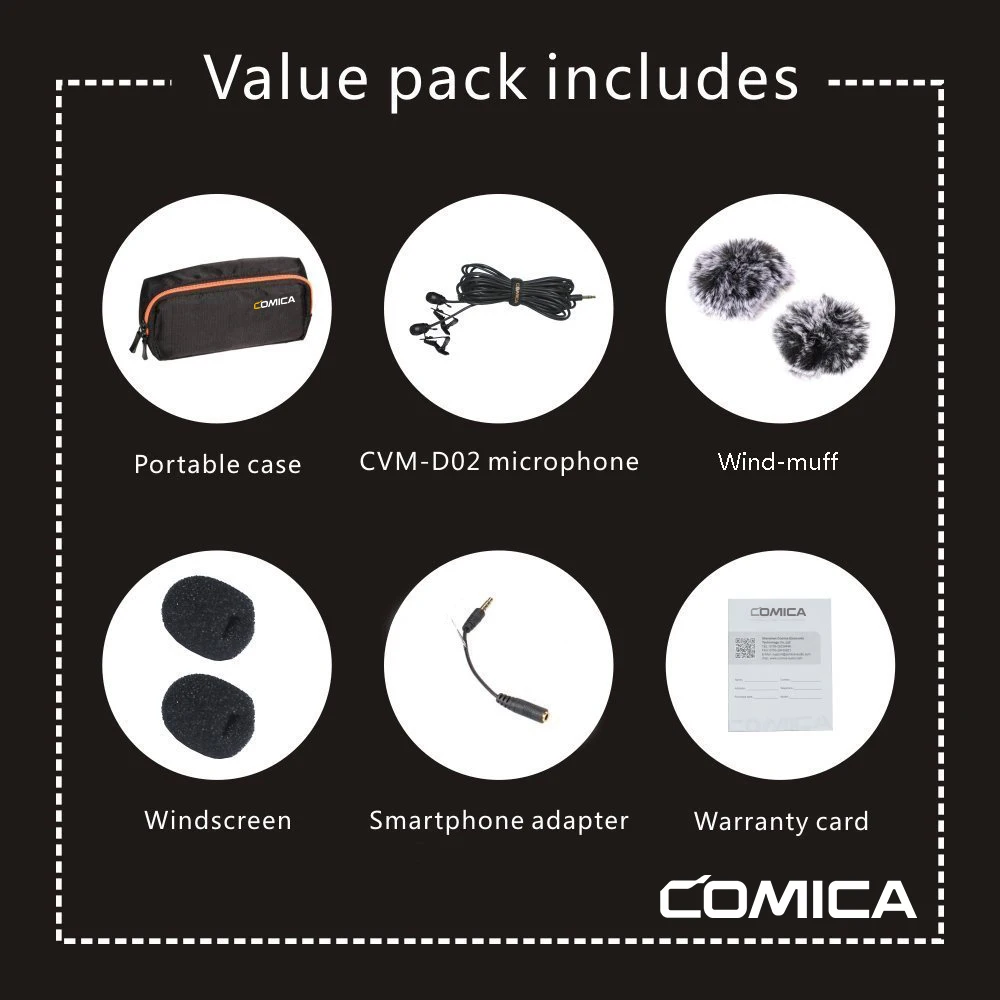 CoMica CVM D02 Lavalier Condenser Microphone 2.5m 4.5m 6.0m Mic for Sony Canon Nikon DSLR Camera Phone Gopro Studio