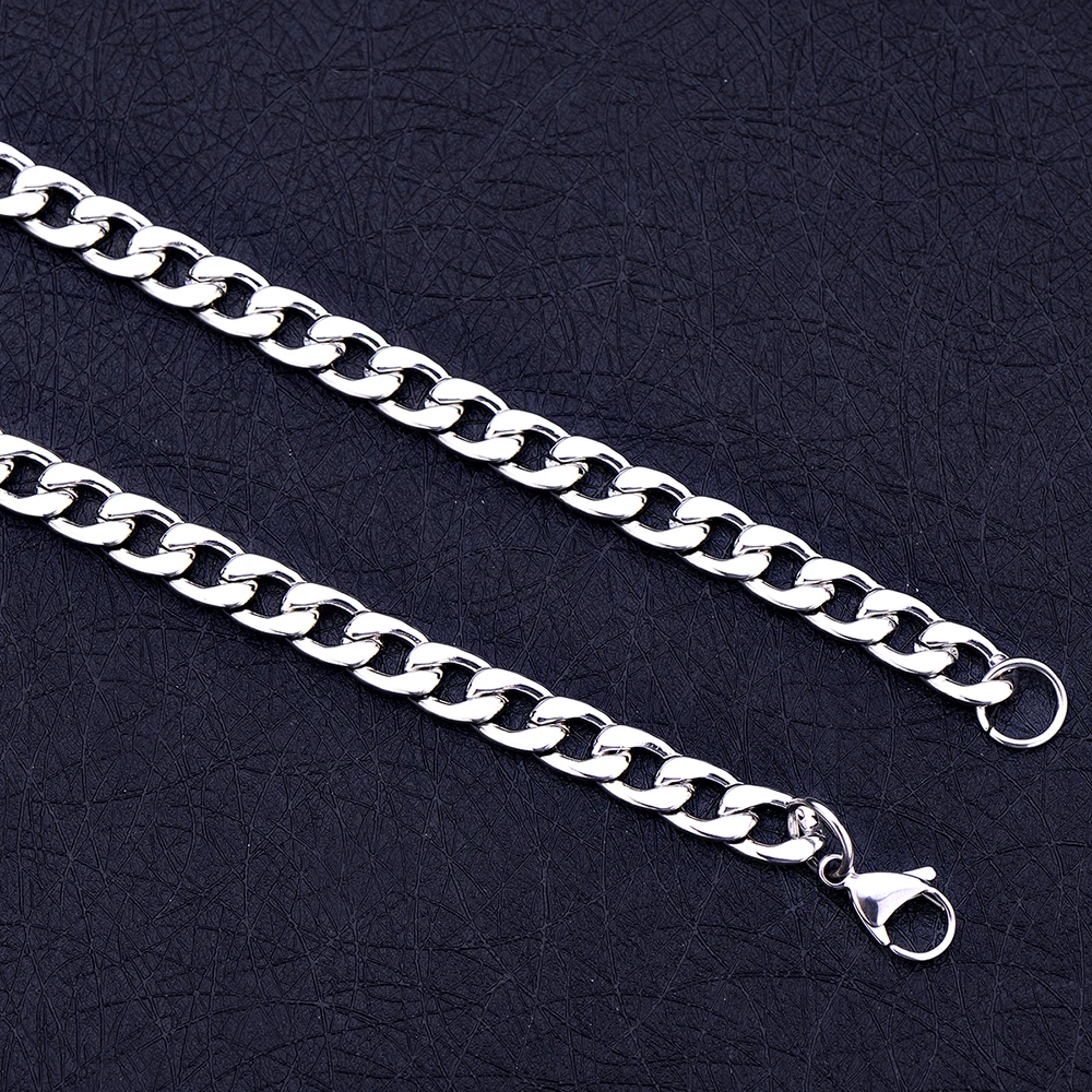 Width 8MM Stainless Steel Men\'s Chain Necklace Fashion Hip Hop Rock Cuba Link Necklace Wholesale Price Length 50-70CM