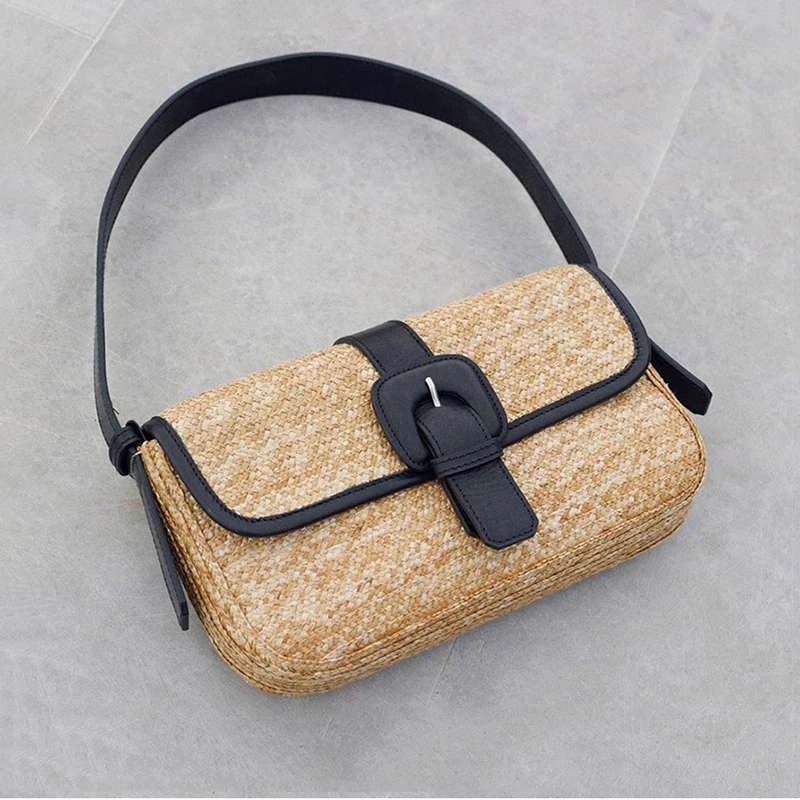 fashion straw women shoulder bags designer rattan handbags luxury wicker woven handmade messenger bag summer beach small purses