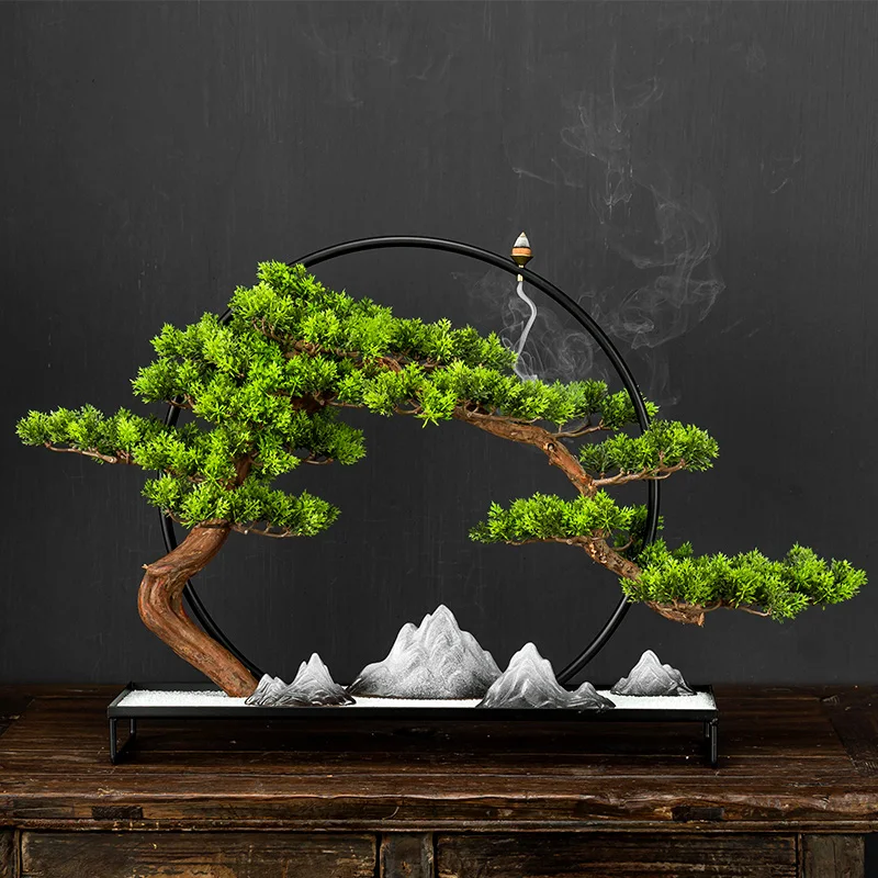 

Simulated Welcome Pine Bonsai Decoration Living Room Home Dector Fake Tree Green Potted Plant Office Ornament Artificial Scenery